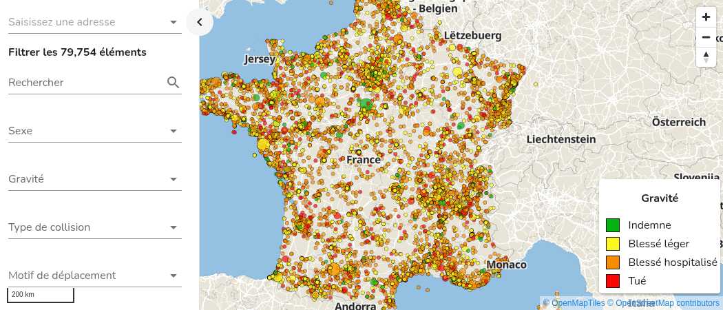 Cartographie des accidents de vélo